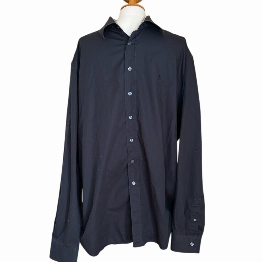 Burberry Brit Shirt Mens 2XL Black Solid Long Sleeve Button-Up Nova